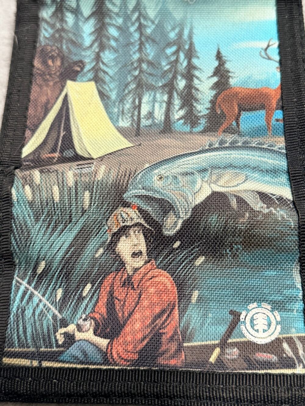 Vintage Element Skateboard Camping Fishing Graphic Tri-Fold Canvas Wallet Rare
